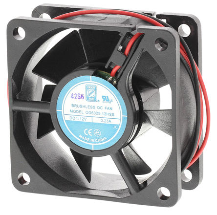 RS Pro - OD6025-12HSS - RS Pro OD6025 ϵ 2.8W 12 V ֱ  OD6025-12HSS, 42.5m3/h, 4600rpm, 60 x 60 x 25mm		