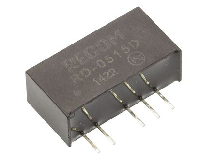 Recom - RD-0515D - Recom RD ϵ 2W ʽֱ-ֱת RD-0515D, 4.5  5.5 V ֱ, 15V dc, 66mA, 1kVѹ, 86%Ч, SIPװ		