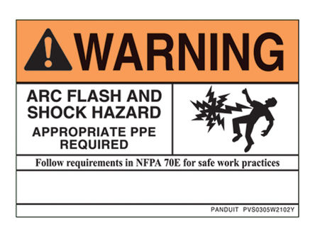 Panduit - PVS0305W2102Y - Panduit PVS0305W2102Y 5װ ɫɫ/ɫ Ӣ ϩճ Σվ־ “Arc Flash & Shock Hazard Appropriate PPE Required“, 127 x 88.9mm		