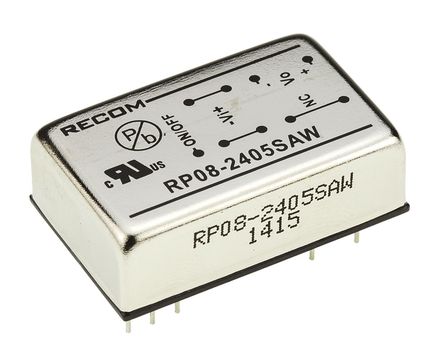 Recom - RP08-2405SAW - Recom RP08 AW ϵ 8W ʽֱ-ֱת RP08-2405SAW, 9  36 V ֱ, 5V dc, 1.6A, 1.6kV dcѹ, DIPװ		