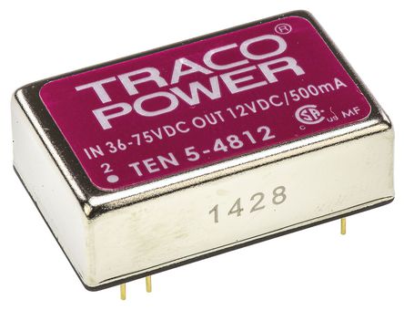TRACOPOWER - TEN 5-4812 - TRACOPOWER TEN 5 ϵ 6W ʽֱ-ֱת TEN 5-4812, 36  72 V ֱ, 12V dc, 500mA, 1.5kV dcѹ, 86%Ч, DIP 24װ		