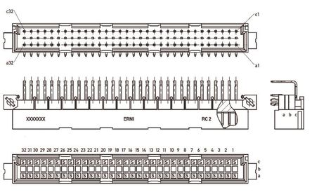 ERNI - 384064 - ERNI ERNIPRESS ϵ 3  64 · 2.54mm ھ ֱ DIN 41612 ͷ 384064, C C2ȼ, Ӷ˽, 2A		