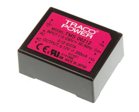 TRACOPOWER - TMS 06212 - TRACOPOWER 6W 2 ǶʽģʽԴ SMPS TMS 06212, 110  375 V dc, 85  264 V ac, 12V dc, 250mA, 78%Ч		
