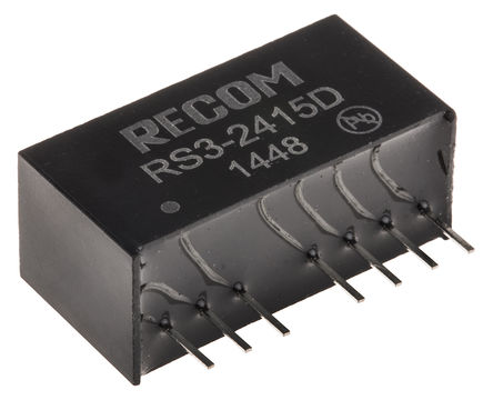 Recom - RS3-2415D - Recom RS3 ϵ�� 3W ����ʽֱ��-ֱ��ת���� RS3-2415D, 18 �� 36 V ֱ������, ��15V dc���, ��100mA���, 1kV dc�����ѹ, 83%Ч��, SIP��װ		