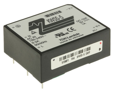 TDK-Lambda - KWS 5 5 - TDK-Lambda 5W  ǶʽģʽԴ SMPS KWS 5 5, 110  340 V dc, 85  265 V ac, 5V, 1A, 73%Ч, ܷװ		