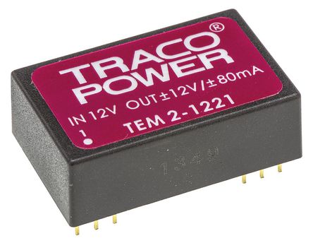 TRACOPOWER - TEM 2-1221 - TRACOPOWER TEM 2 ϵ 2W ʽֱ-ֱת TEM 2-1221, 10.8  13.2 V ֱ, 12V dc, 80mA, 1kV dcѹ, 59%Ч		