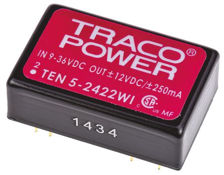 TRACOPOWER - TEN 5-2422WI - TRACOPOWER TEN 5WI ϵ 6W ʽֱ-ֱת TEN 5-2422WI, 9  36 V ֱ, 12V dc, 250mA, 1.5kV dcѹ, 84%Ч		