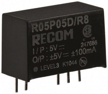 Recom - R05P12D/R8 - Recom 1W ʽֱ-ֱת R05P12D/R8, 12V dc, 41mA, 8kV dcѹ, 75  82%Ч, SIPװ		