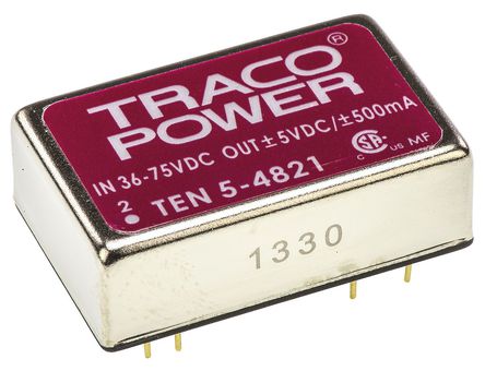 TRACOPOWER - TEN 5-4821 - TRACOPOWER TEN 5 ϵ 6W ʽֱ-ֱת TEN 5-4821, 36  72 V ֱ, 5V dc, 500mA, 1.5kV dcѹ, 83%Ч, DIP 24װ		