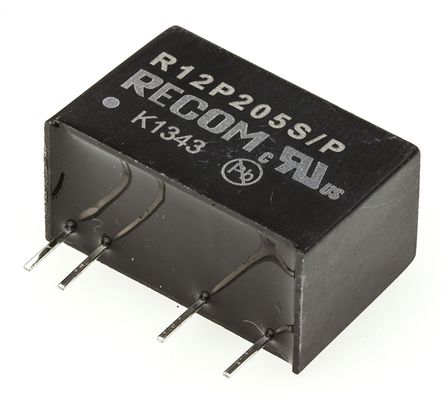 Recom - R12P205S/P - Recom 2W ʽֱ-ֱת R12P205S/P, 10.8  13.2 V ֱ, 5V dc, 400mA, 2.6kV acѹ, SIPװ		