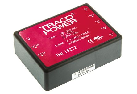 TRACOPOWER - TML 15212 - TRACOPOWER 15W 2 ǶʽģʽԴ SMPS TML 15212, 85  264 V ac, 85  370 V dc, 12V dc, 650mA		