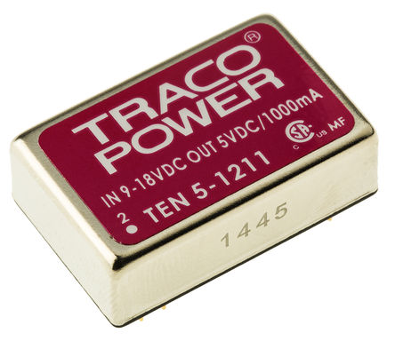 TRACOPOWER - TEN 5-1211 - TRACOPOWER TEN 5 ϵ 6W ʽֱ-ֱת TEN 5-1211, 9  18 V ֱ, 5V dc, 1A, 1.5kV dcѹ, 81%Ч, DIP 24װ		