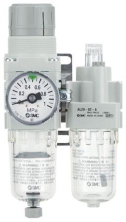 SMC - AC30A-03-A - SMC AC 系列 Rc 3/8 过滤减压油雾三联套件 AC30A-03-A, 手动排放, 5μm过滤尺寸, -5 → +60°C		