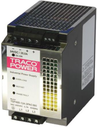 TRACOPOWER - TSP480-124-3PAC500 - TRACOPOWER 480W ģʽ DIN 尲װԴ TSP480-124-3PAC500, 92%Ч, 550V ac, 20A, 24V dc 24V dc/		