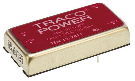 TRACOPOWER - TEN 15-2411 - TRACOPOWER TEN 15 ϵ 15W ʽֱ-ֱת TEN 15-2411, 18  36 V ֱ, 5V dc, 3A, 1.5kV dcѹ, 84%Ч, 2 x 1 inװ		