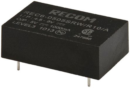 Recom - REC6-4805SRW/R10/A - Recom REC6 ϵ 6W ʽֱ-ֱת REC6-4805SRW/R10/A, 36  75 V ֱ, 5V dc, 1A, 10kV dcѹ, 82%Ч, DIPװ		