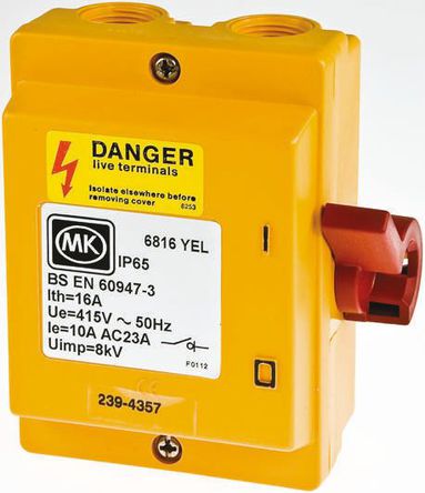 MK - 6816 YEL - MK IP65 3 ۶ϸ뿪 6816 YEL, 16 A, 5.5 kW		