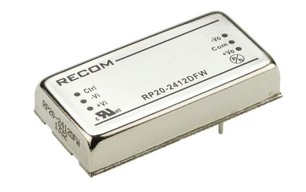 Recom - RP20-2412DFW - Recom RP20 FW ϵ 20W ʽֱ-ֱת RP20-2412DFW, 9  36 V ֱ, 12V dc, 833mA, 1.6kVѹ, 85%Ч		