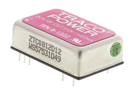 TRACOPOWER - TEN 8-1222 - TRACOPOWER TEN 8 ϵ 8W ʽֱ-ֱת TEN 8-1222, 9  18 V ֱ, 12V dc, 335mA, 1.5kV dcѹ, 87%Ч, DIP 24װ		