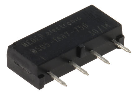 Meder - MS05-1A87-75D - Meder MS05-1A87-75D 单极常开 簧片继电器, 0.5 A, 5V dc, 15.2 x 3.81 x 6.8mm		