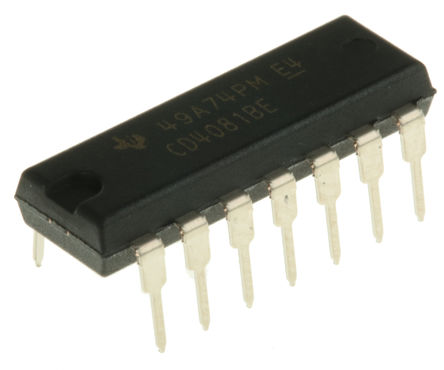 Texas Instruments - CD4081BEE4 - Texas Instruments CD4081BEE4 4个 2输入 AND 逻辑门, 4.2mA, 3 → 18 V电源, 14引脚 PDIP封装		