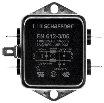 Schaffner - FN612-3-06 - Schaffner FN612 ϵ 3A, 400Hz ̰װ EMI ˲ FN612-3-06, װƬӶ		