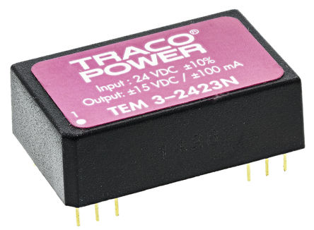 TRACOPOWER - TEM 3-2423N - TRACOPOWER TEM 3N ϵ 3W ʽֱ-ֱת TEM 3-2423N, 21.6  26.4 V ֱ, 15V dc, 100mA, 1.5kV dcѹ, 82%Ч		
