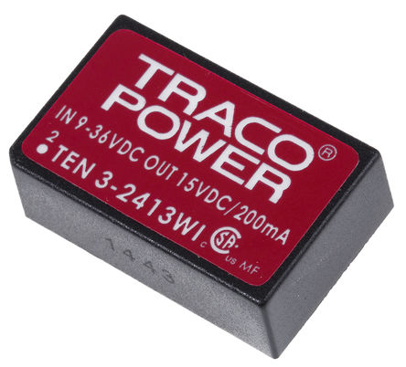 TRACOPOWER - TEN 3-2413WI - TRACOPOWER TEN 3WI ϵ 3W ʽֱ-ֱת TEN 3-2413WI, 9  36 V ֱ, 15V dc, 200mA, 1.5kV dcѹ, 82%Ч		