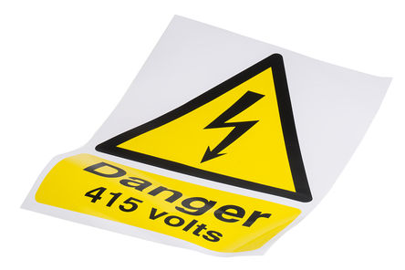 Signs & Labels - HA08133S - Signs & Labels HA08133S 黑色/黄色 英语 自黏 乙烯基 危险警告标志 “危险 415 V“, 300 x 400mm		