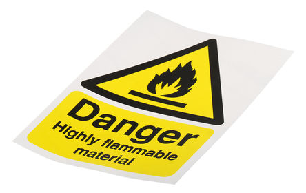 Signs & Labels - HA13451S - Signs & Labels HA13451S 5件装 黑色/黄色 英语 自黏 乙烯基 危险警告标签 “危险高度易燃材料“, 150 x 200mm		