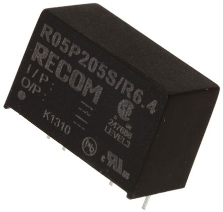 Recom - R05P205S - Recom 2W ʽֱ-ֱת R05P205S, 5V dc, 400mA, 6.4kV dcѹ, 70  75%Ч, SIPװ		