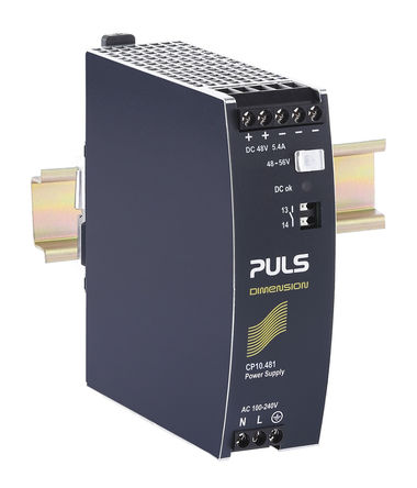 PULS - CP10.481 - PULS DIMENSION ϵ 260W DIN Դ CP10.481, 95.5%Ч, 240V ac, 5.4A, 56V dc 48V dc/		