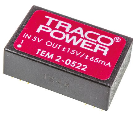 TRACOPOWER - TEM 2-0522 - TRACOPOWER TEM 2 ϵ 2W ʽֱ-ֱת TEM 2-0522, 4.5  5.5 V ֱ, 15V dc, 65mA, 1kV dcѹ, 51%Ч, DIP 24װ		