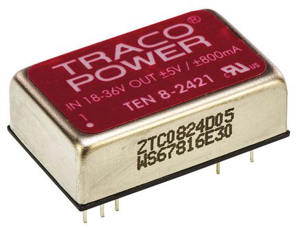 TRACOPOWER - TEN 8-2421 - TRACOPOWER TEN 8 ϵ 8W ʽֱ-ֱת TEN 8-2421, 18  36 V ֱ, 5V dc, 800mA, 1.5kV dcѹ, 82%Ч, DIP 24װ		