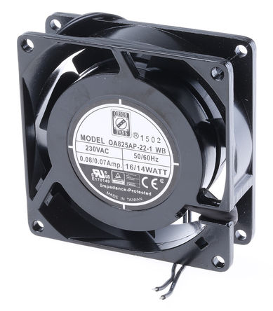 RS Pro - OA825AP-22-1WB - RS Pro OA82 ϵ 9W 230 V   OA825AP-22-1WB, 43m3/h, 3000rpm, 80 x 80 x 26mm		