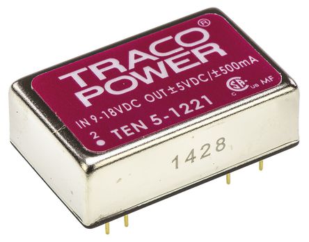 TRACOPOWER - TEN 5-1221 - TRACOPOWER TEN 5 ϵ 6W ʽֱ-ֱת TEN 5-1221, 9  18 V ֱ, 5V dc, 500mA, 1.5kV dcѹ, 81%Ч, DIP 24װ		