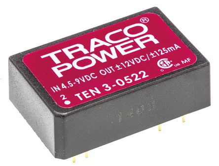 TRACOPOWER - TEN 3-0522 - TRACOPOWER TEN 3 ϵ 3W ʽֱ-ֱת TEN 3-0522, 4.5  9 V ֱ, 12V dc, 125mA, 1.5kV dcѹ, 75%Ч		