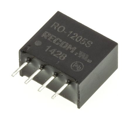 Recom - RO-1205S - Recom RO ϵ 1W ʽֱ-ֱת RO-1205S, 10.8  13.2 V ֱ, 5V dc, 200mA, 1kV dcѹ, 80%Ч, SIPװ		