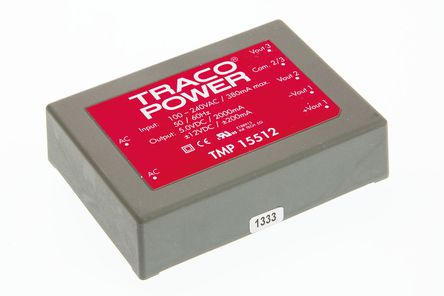 TRACOPOWER - TMP 15512 - TRACOPOWER 15W 3 ǶʽģʽԴ SMPS TMP 15512, 120  370 V dc, 85  264 V ac, 5 V dc, 12 V dc		