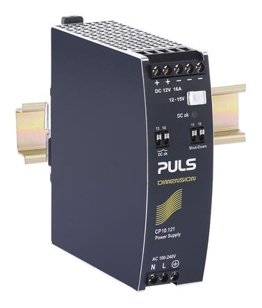 PULS - CP10.121 - PULS DIMENSION ϵ 192W DIN Դ CP10.121, 94.3%Ч, 240V ac, 16A, 15V dc 12V dc/		