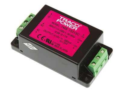 TRACOPOWER - TMS 15215C - TRACOPOWER 15W 2 ǶʽģʽԴ SMPS TMS 15215C, 110  375 V dc, 85  264 V ac, 15V dc, 500mA, 78%Ч		