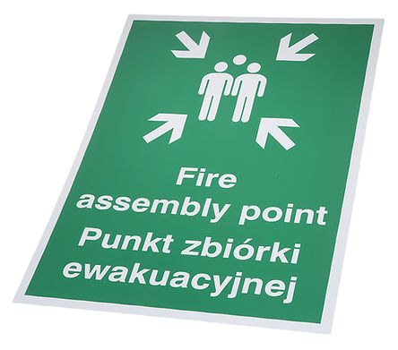 Signs & Labels - FR06333R - Signs & Labels FR06333R  ɫ/ɫ Ӣ/ ȫ־ “Fire Assembly Point, Punkt Zbirki Ewakuacyjnej“, 300 x 400mm		