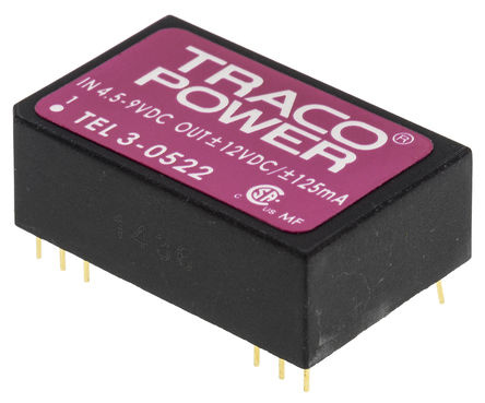 TRACOPOWER - TEL 3-0522 - TRACOPOWER TEL 3 ϵ 3W ʽֱ-ֱת TEL 3-0522, 4.5  9 V ֱ, 12V dc, 125mA, 1.5kV dcѹ, 74%Ч		