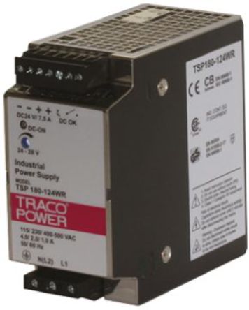 TRACOPOWER - TSP 180-124 WR - TRACOPOWER 180W ģʽ DIN 尲װԴ TSP 180-124 WR, 88%Ч, 132V ac, 7.5A, 28V dc 24V dc/		