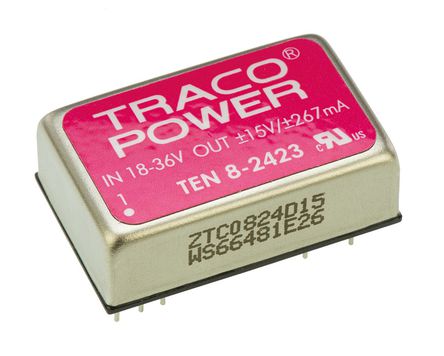 TRACOPOWER - TEN 8-2423 - TRACOPOWER TEN 8 ϵ 8W ʽֱ-ֱת TEN 8-2423, 18  36 V ֱ, 15V dc, 265mA, 1.5kV dcѹ, 85%Ч		