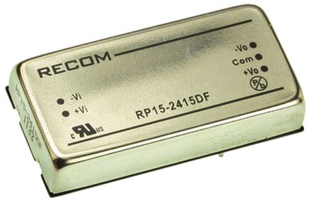 Recom - RP15-2415DF - Recom RP15 F ϵ 15W ʽֱ-ֱת RP15-2415DF, 18  36 V ֱ, 15V dc, 500mA, 1.6kV dcѹ, 86%Ч, DIPװ		