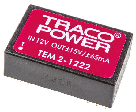 TRACOPOWER - TEM 2-1222 - TRACOPOWER TEM 2 ϵ 2W ʽֱ-ֱת TEM 2-1222, 10.8  13.2 V ֱ, 15V dc, 65mA, 1kV dcѹ, 59%Ч		