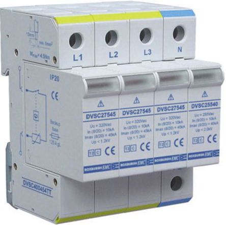 Roxburgh EMC - DVSC400454TT - Roxburgh EMC DVSC ϵ 320 V 420 V  45kA 3 ӿŵ DVSC400454TT, DIN 찲װ, 72 x 72 x 90mm		