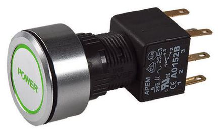 Apem - A1PCA1X249J203 - Apem A1PCA1X249J203  DP ɫLED 尲װ ť, 6 A @ 250 V 		