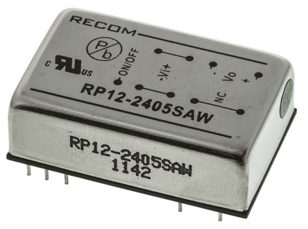 Recom - RP12-2405SAW - Recom RP12 AW ϵ 12W ʽֱ-ֱת RP12-2405SAW, 9  36 V ֱ, 5.1V dc, 2.4A, 1.6kV dcѹ, DIPװ		